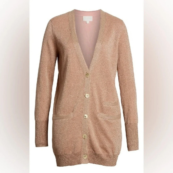 J. Crew Collection Long Cardigan Double Knit Lurex Pink Size Small  $128 J8223 - Picture 2 of 16